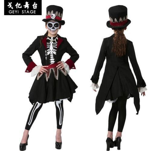 Halloween Purim Party Costume Girl Kids Scary Monster Demon Skull Skeleton Humanoid Costumes Voodoo Skull Dress Up for Girl