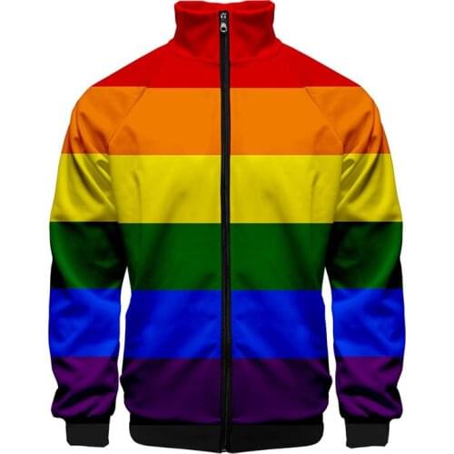 LGBT Fashion 3D Stand Collar Hoodies Men Women Rainbow Flag Lesbians Gays Zipper Hoodie Casual Long Sleeve Jacket Coat Clothes