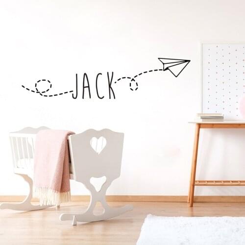 Cartoon Custom Name Flying Airplane Plane Wall Sticker Boy Room Kids Room Personalized Name Biplane Sky Wall Decal Bedroom Vinyl
