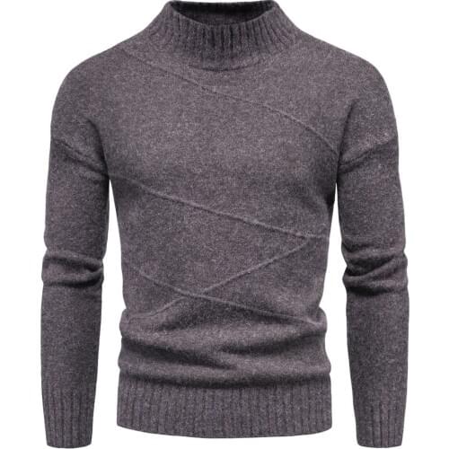 Half High Collar Mens Sweaters Autumn Winter Warm Knitted Sweater Men Solid Long Sleeve Male Pullover Ribbed Hem Casual Coats