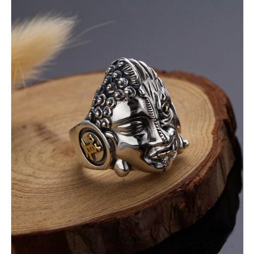 Real 100% 925 Sterling Silver Ring Men Jewelry Vintage Buddha Magic In a Moment Wedding Opening Ring Women Gift Fine Jewelry