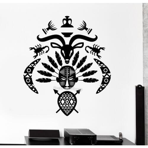 African Mask Symbol Wall Stickers Newest Creative Tribal Cool Mural Vinyl Decal Living Room Bedroom Home Decor Wall Decals LA463