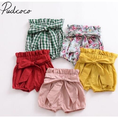 2020 Brand New Toddler Baby Girls Boys Summer Casual Shorts Elastic High Waist Solid Plaid Floral Print PP Pants Outfit 1-6Y