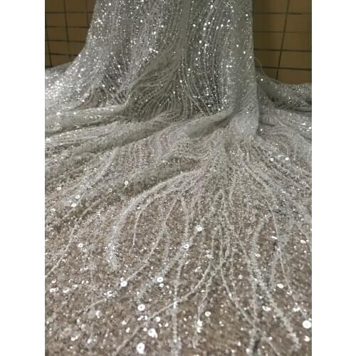 Wholesale And Retail Wedding Lace Sequins Fabric SYJ-6293 shinning African beaded embroidered lace Fabric