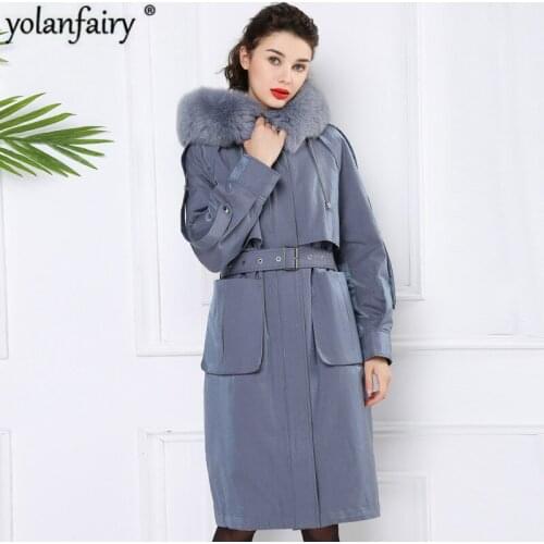 Real Fur Coat Women Rex Rabbit Fur Liner Fox Fur Collar Hooded Parka Winter Coat Women Abrigos Mujer Invierno 2020 18801-2 YY667