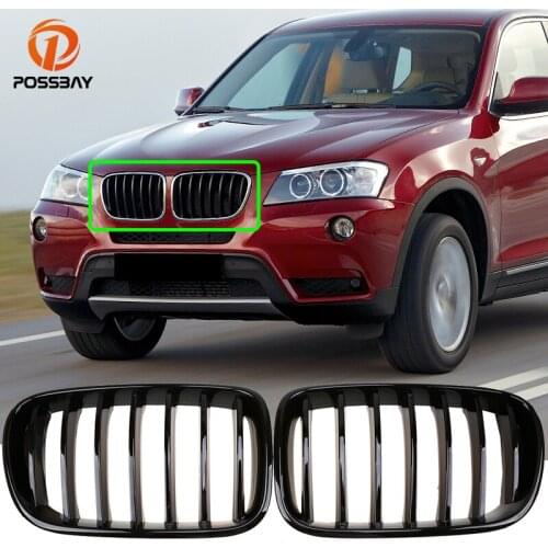 POSSBAY Racing Grills Car Front Kidney Grille Gloss Black for BMW X3 F25 Pre-facelift 2010 2011 2012 2013 2014 Exterior Parts