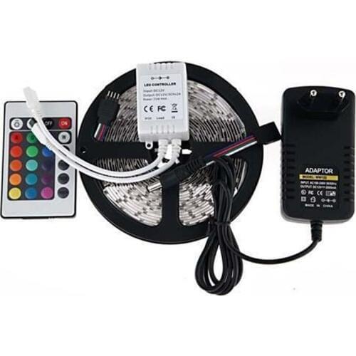 RGB LED Strip 5M 300Led 3528 SMD 24 Key IR Remote Controller 12V 2A Power Adapter Flexible Light Led Tape Home Decoration Lamps