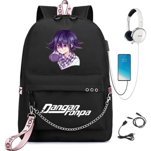 Funny Danganronpa Monokuma Mochilas Graphic print Kokichi Oma USB Charge Backpack men School bags Women bag Travel laptop bag