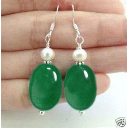 Wholesale Beautiful White pearl Natural green Quartzite stone Tibetan Silver hook Earrings
