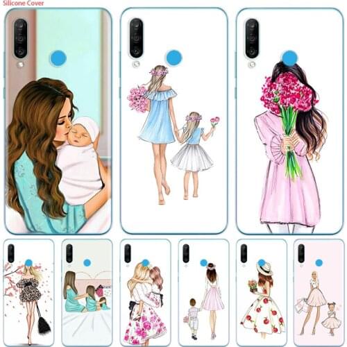 Mom Baby shopping Silicone Cover For Huawei P40 P30 P20 P10 P9 P8 Pro Plus Lite E Mini 2019 2017 Phone Case