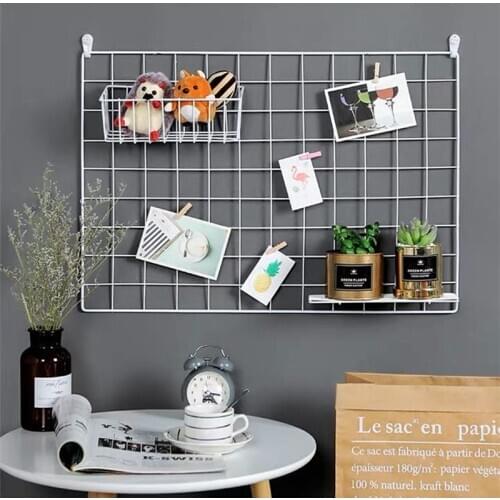 Nordic Iron Grid Wall Art Decoration Shelf Home Decor Bedroom Photos Frame Postcards Mesh Display Storage Organizer Racks Holder