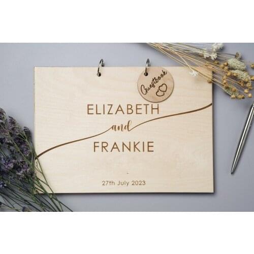 Wedding Wooden Memory Album,Memory Book,Personalised Wedding Guest Book, Modern and Timeless Design,Engraved Loose-leaf Book