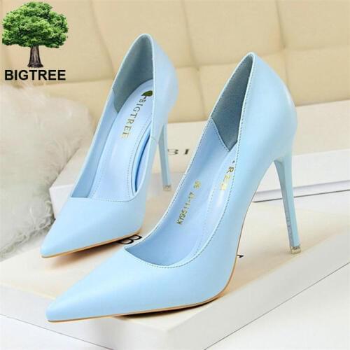 BIGTREE Soft Leather Shallow Fashion Womens High Heels Shoes Candy Colors Pointed Toe Women Pumps Show Thin Female Office Shoe