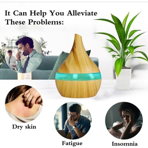 300ml Wood Grain Humidifier Household Electric Mist Maker Colorful Essential Oil Aroma Diffuser USB Car Air Humidifier Atomizer