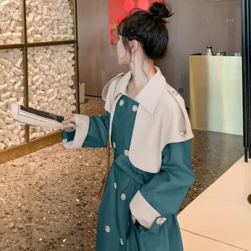 Real shot French temperament windbreaker 2021 spring and autumn new mid-length slim slimming retro pop goddess jacket