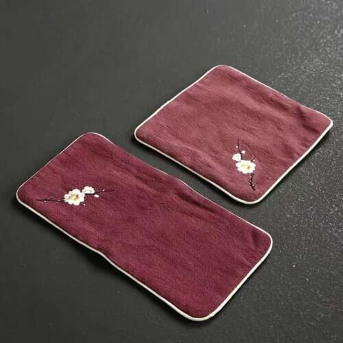 Embroidery Tea Cloth Tea Towel Absorbent Thickened Cotton and Linen Tea Mat Pot Mat Dry Pour Small Tea Mat KungFu Zen Tea Napkin