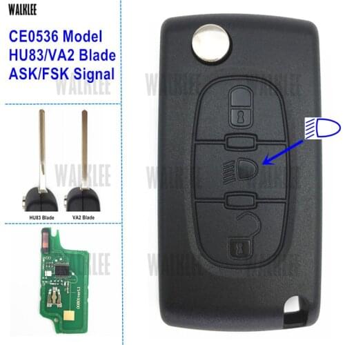 WALKLEE 433MHz Remote Key Work for PEUGEOT 207 307 208 308 408 Partner Auto Door Lock Controller (CE0536, VA2/HU83, ASK/FSK)