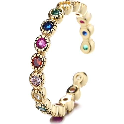 S925 Sterling Silver Hot Sale Authentic Colorful Rainbow Zircon Open Ring For Women Gift Mean Coloful Life And Show Nice Future