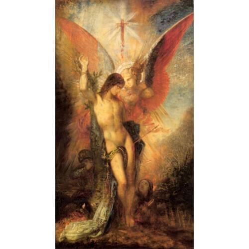 100%Handmade Oil Painting Hand Oil painting Gustave Moreau Saint Sebastian & the Angel Hand painted