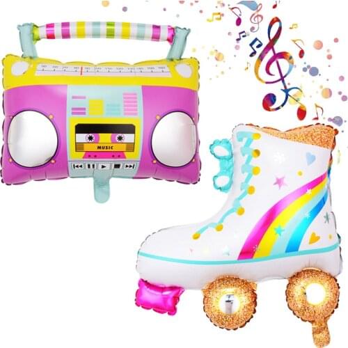 2pcs/lot Radio/roller skates Balloons Inflatable Radio Boombox for 90s Parties Decor Hip Hop Theme Birthday Party Kid Boy toy