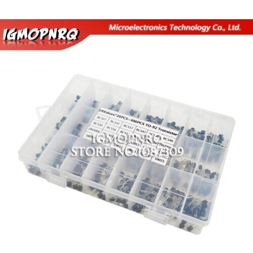 24Values TO-92 Transistor Assortment Assorted Kit Each BC327 BC337 BC517 BC547 BC548 BC549 2N2222 3906 3904 5401 5551 C945 1015
