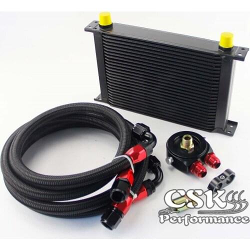 25ROW AN-10AN UNIVERSAL ENGINE TRANSMISSION OIL COOLER BLACK+ FILTER KIT black british type