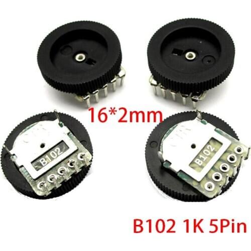 5pcs Double Gear Tuning Potentiometer B102 1K 5Pin 16*2mm Dial Potentiometer