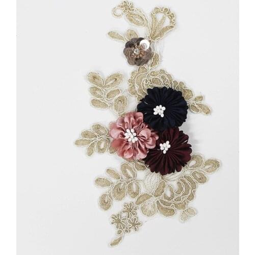 5pcs Rhinestone Beaded Flower Lace Beads Applique Trim Wedding Dress Sewing On DIY Craft 6Type Available