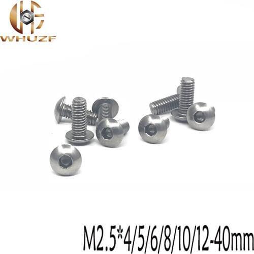 50pcs M2.5*4/5/6/8/10/12/13/14-40mm Stainless Steel 304 Round Head Screws Mushroom Hexagon hex Socket Button Head Screw Bolt