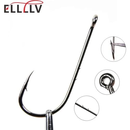 50PCS Baitholder Fishing Hooks High Carbon Steel Barbed Fish Hook Worm Pond Fish Bait Holder Size 10 12 14 1/0 2/0 3/0 4/0 5/0