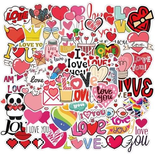 50 Pcs Love Graffiti Sticker Notebook Diy Scrapbook Pink Valentines Day Decoration Supplies Luggage Skateboard Decals Pack
