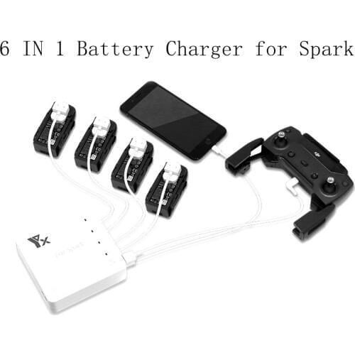 6 In 1 Intelligent Spark Battery Remote Controller Charger Smart Fast Charging Same Time Hub USB Ports Parts For DJI Spark Drone