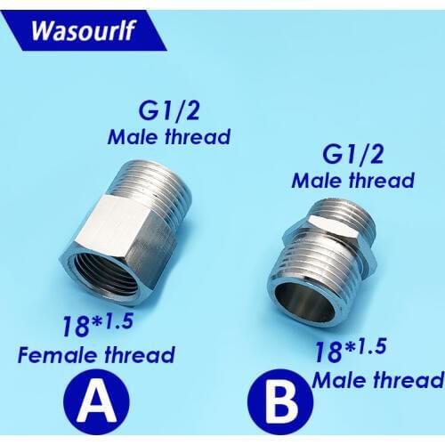 WASOURLF Adapter 1/2 18*1.5 Female Thread To Male Thread Brass Connector Chrome For Kitchen Sink Pipe Hose Toilet Accessories