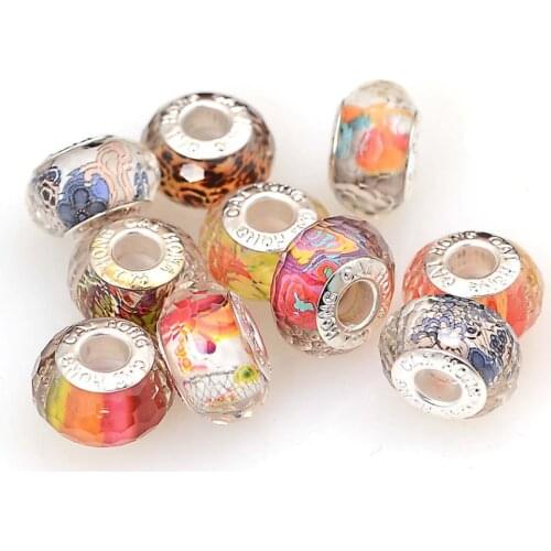 Acrylic 10x16mm transparent faceted rondelle Beads random mixed color and pattern large hole rondelle bead for jewelry supplies