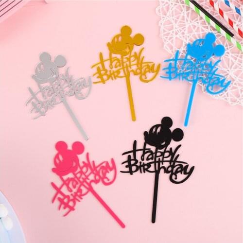 Mickey Mouse Acrylic Cake Toppers Letter Happy Birthday Cake Topper Gold Silver Decoration Boy Birthday Party Supplies