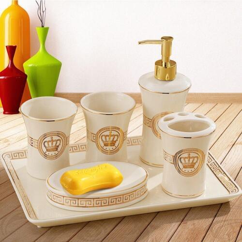Bathroom Accessories Set Ceramic Soap Dispenser Toothbrush Holder Gargle Cups Soap Dish With Tray Wedding Gifts 5/6 Pieces Set