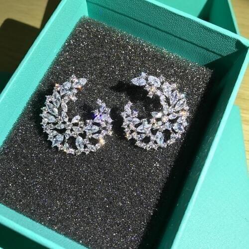 Austrian Design Wedding Accessories Red Crystal Bridal Jewelry Stud Earrings With Cubic Zircon