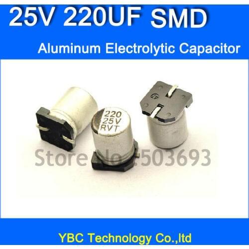Free Shipping 100pcs/lot 25V 220UF SMD Aluminum Electrolytic Capacitor 8*10.2MM