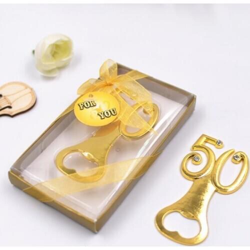 FREE SHIPPING(100pcs/lot)+Golden Wedding Souvenirs Digital 50 Bottle Opener 50th Birthday Anniversary Gift For Guest SN1291