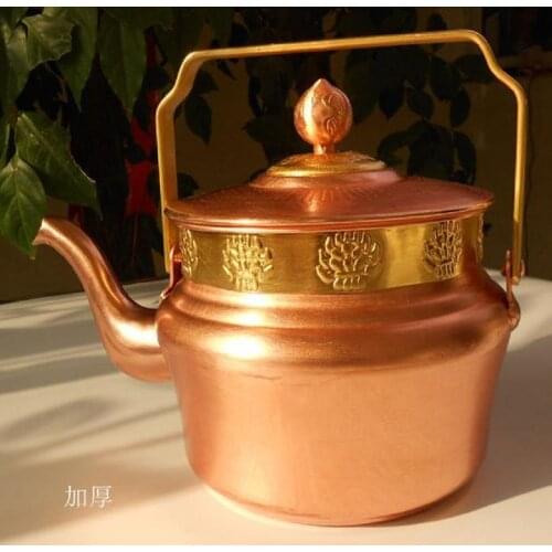 Free shipping Thick Pure Copper Teapot Water Kettle Lotus with Lid Handle Upscale Gift