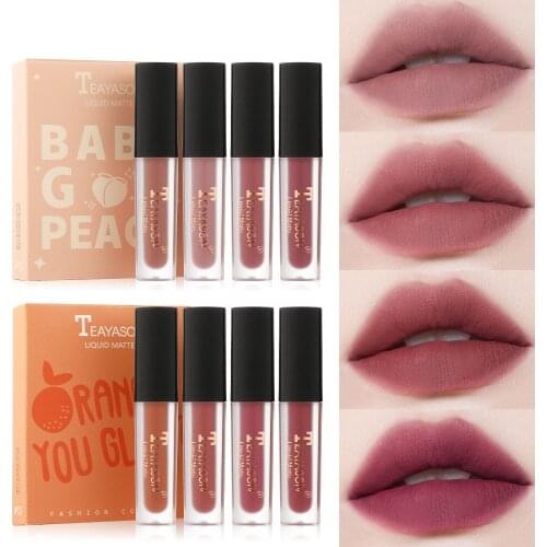 Lip Gloss 4 Colors/set Nude Matte Liquid Lipstick Mate Waterproof Long Lasting Moisturizing Lipgloss Lip Makeup Cosmetics Set