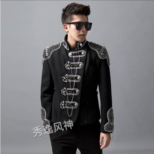 Mens clothing heavy industry punk diamond blazer youth fashion trend deduction long-sleeved punk wind nightclub singer out suit