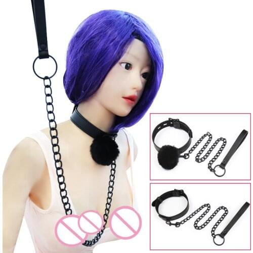 Lockable BDSM Bondage Slut Slave Sex Collar Leash Steel Chain Restrict Adult Game Dog Chain Punish Neck Collar Sex Toy For Women