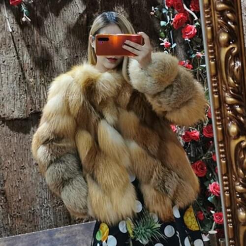 Brand famous High-Quality Natural Red Fox Fur Silver Fox Fur Coats Thick Warmth Fashion Luxury Ladies Short Jackets