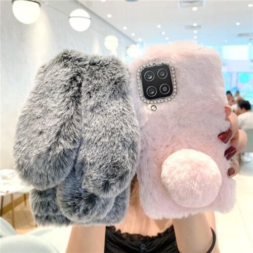For Samsung A12 Case Rabbit Fluff Silicon Back Phone Cover Case On Samsung Galaxy A12 M12 A42 5G Bumper warm Plush fur Funda A22