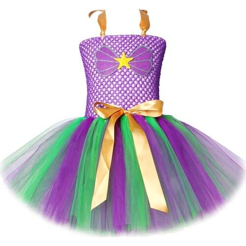 Little Mermaid Kids Dress For Girl Festive Tulle Costumes Carnival For Children New Year Knee Dresses Sea-maid Tutu Ball Gown