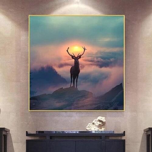 Home Decor Nordic Style Forest Elf Deer Canvas Painting Animal Landscape Posters and Prints Wall Art Picture for Living Room