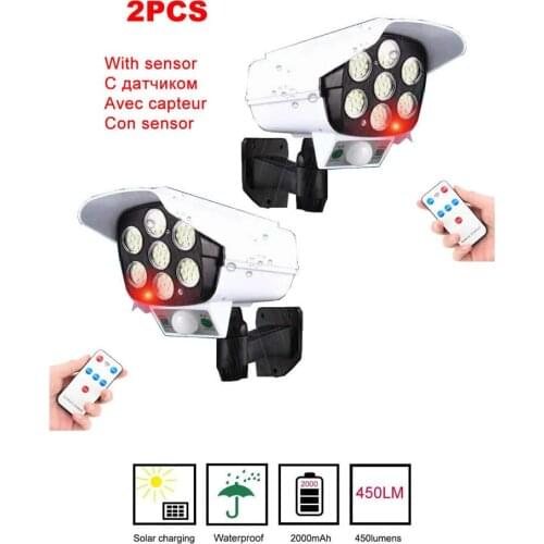 2pcs remote Solar motion sensor lamp Fake Dummy Camera Outdoor Waterproof Home Camera Power Simulation Camera LED light Security