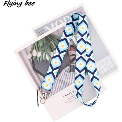 Flyingbee Blue Diamond Lattice Creative Lanyard Card Holder Designers Students Hanging Neck Mobile Phone Lanyard X1872