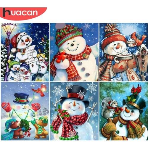HUACAN Picture By Number Christmas Drawing On Canvas Hand Painted Paintings Art Gift Oil Painting By Numbers Snowman Home Decor